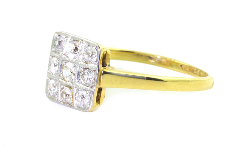 Diamond 9 Stone Cluster Ring 18ct gold & platinum Size Q