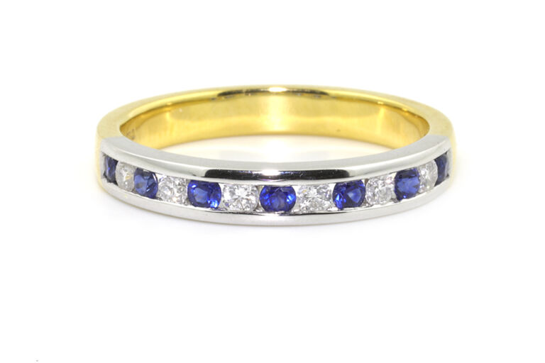 Blue Sapphire & Diamond Half Eternity Ring