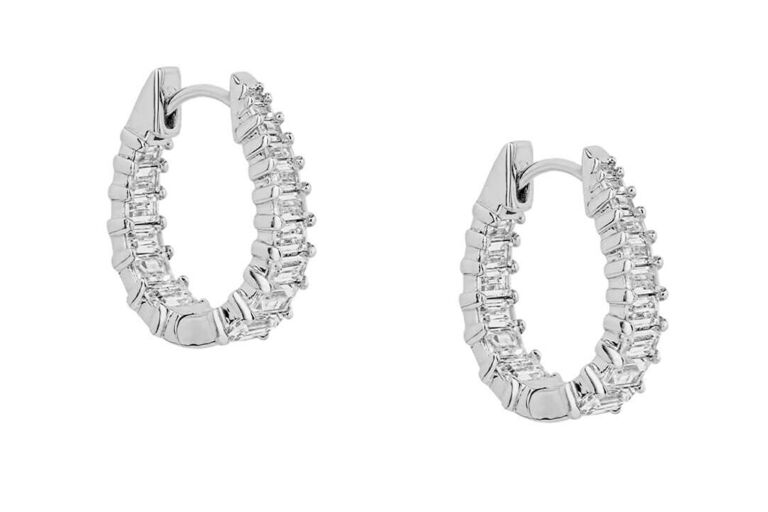 White Cubic Zirconia Silver Hoop Earrings