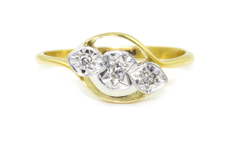 Diamond 3 Stone Ring 18ct yellow gold & platinum size L