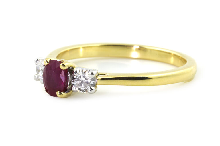 Ruby & Diamond 3 Stone Ring 18ct gold with platinum setting Size N