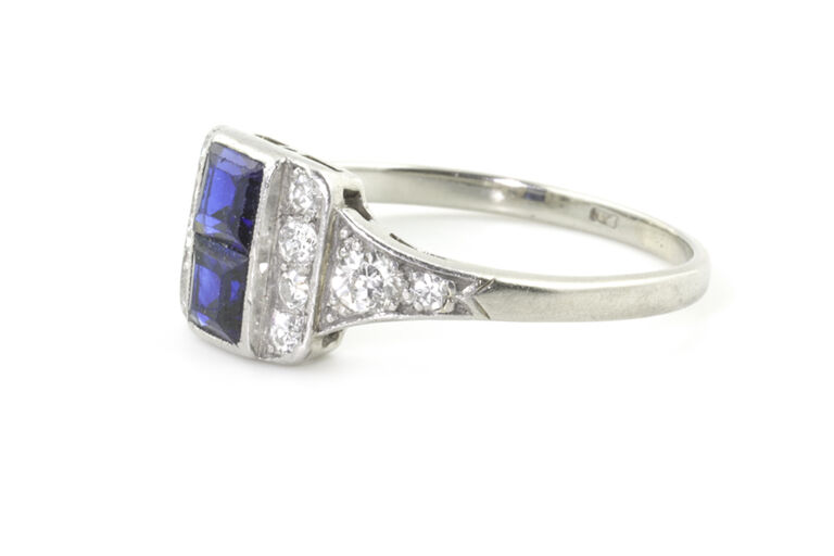 Art Deco Blue Sapphire & Diamond Ring platinum size K