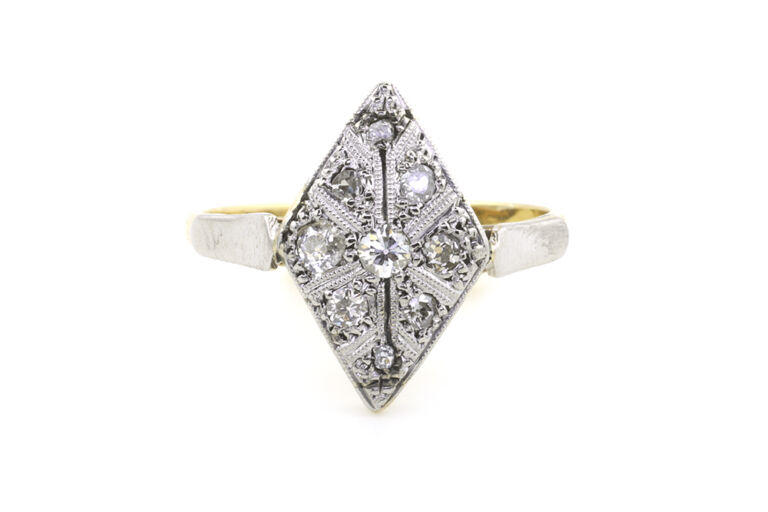 Marquise Shape Diamond Cluster Ring 18ct gold & platinum Size N