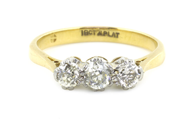 Diamond 3 Stone Ring 18ct gold & platinum Size M