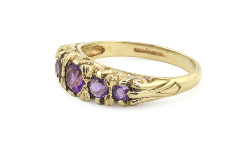 Amethyst 5 Stone Ring 9ct yellow gold Size L