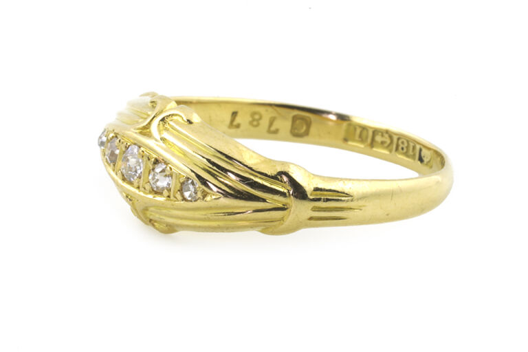 Antique Diamond 5 Stone Ring 18ct yellow gold Size O