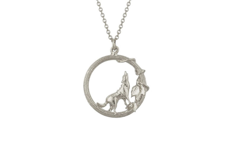Alex Monroe Column Loop Howling Wolf Silver Necklace