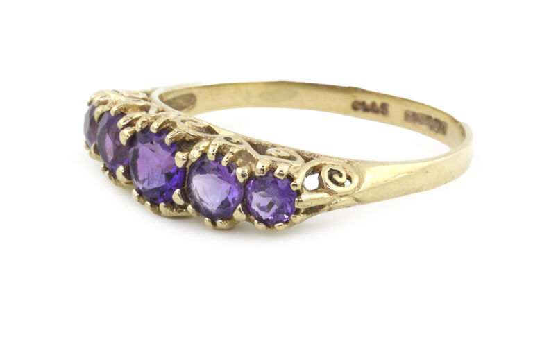 Amethyst 5 Stone Ring 9ct gold Size P
