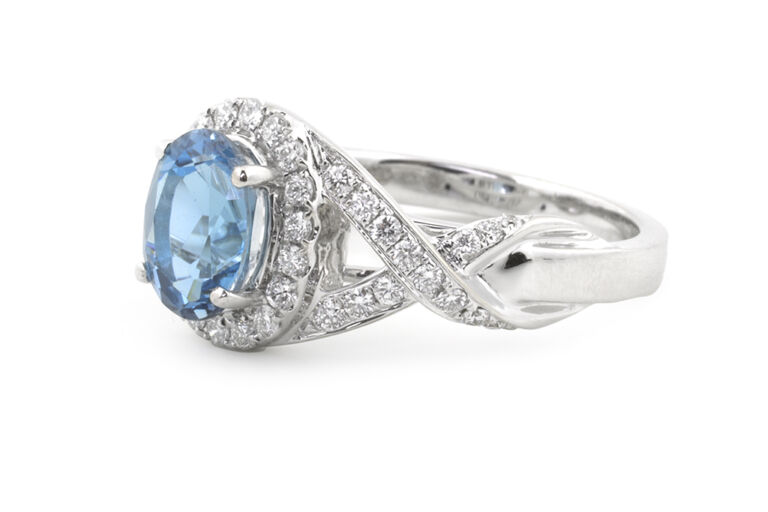 Blue Topaz & Diamond Cluster Ring 18ct white gold Size M