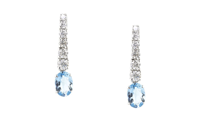 Aquamarine & Diamond Drop Earrings 18ct white gold.