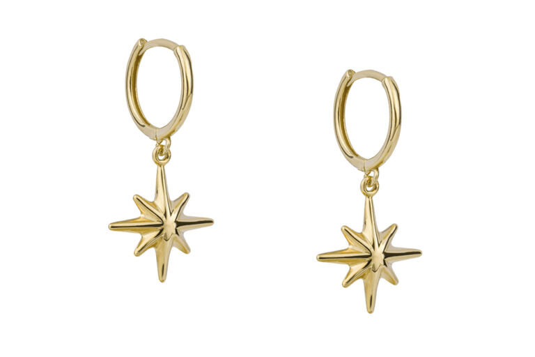 Starbust Charm Hoop Drop Earrings 9ct gold