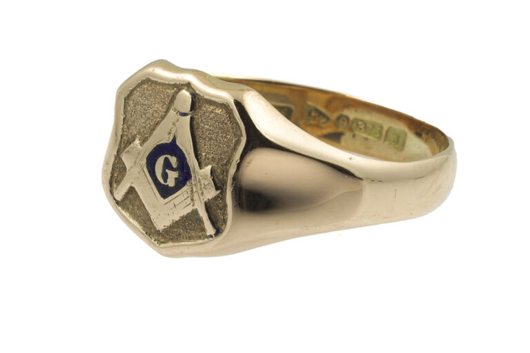 Masonic Signet with Blue Enamel Ring 9ct gold Size W
