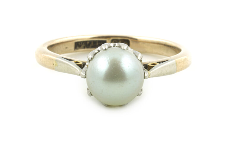 Certified Natural Pearl Ring 18ct gold & platinum Size K