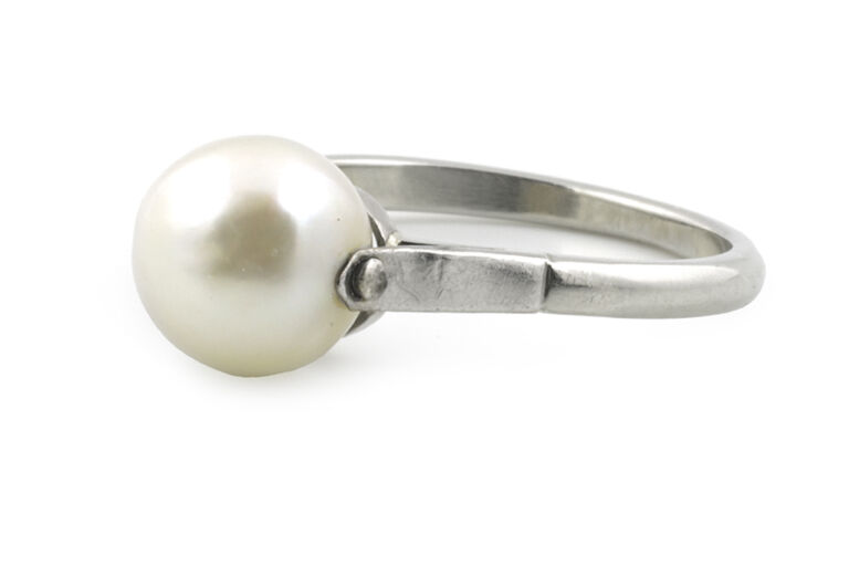 Certified Natural Pearl Ring 18ct white gold Size I