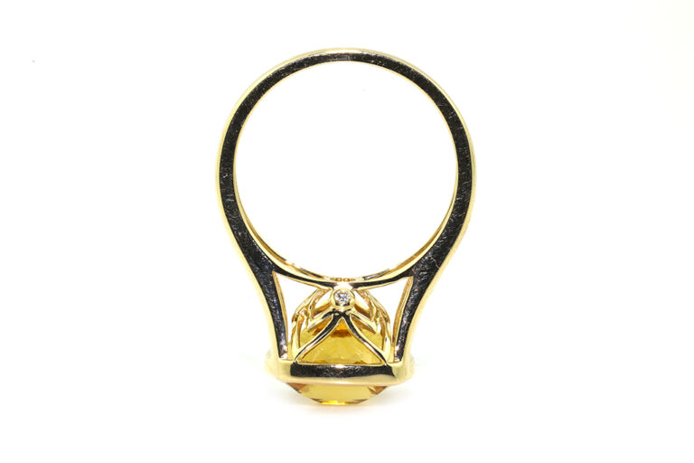 Honey Quartz & Diamond 3 Stone Ring 9ct yellow gold Size N