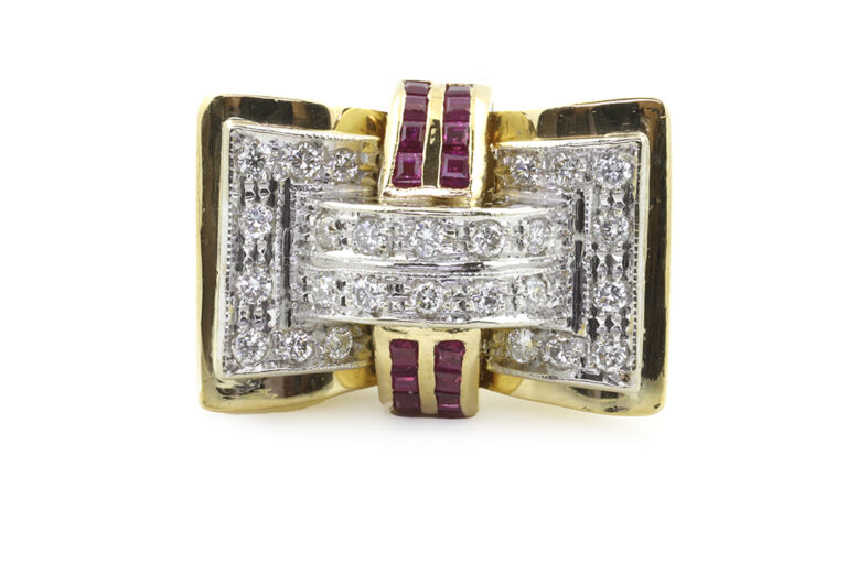 Ruby & Diamond CLuster Ring 18ct gold Size Q