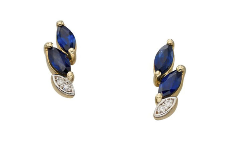 Blue Sapphire & Diamond Marquise Earrings 9ct gold
