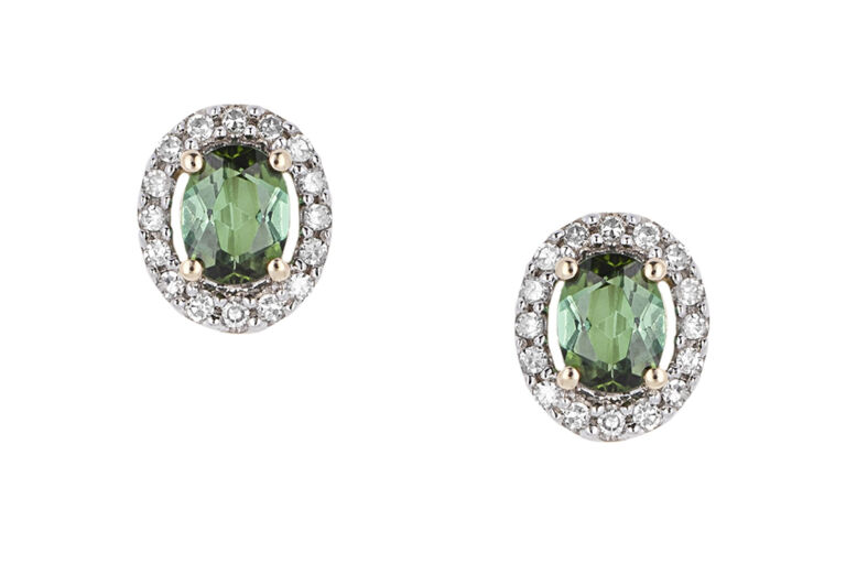 Green Tourmaline & Diamond Cluster Earrings 9ct gold