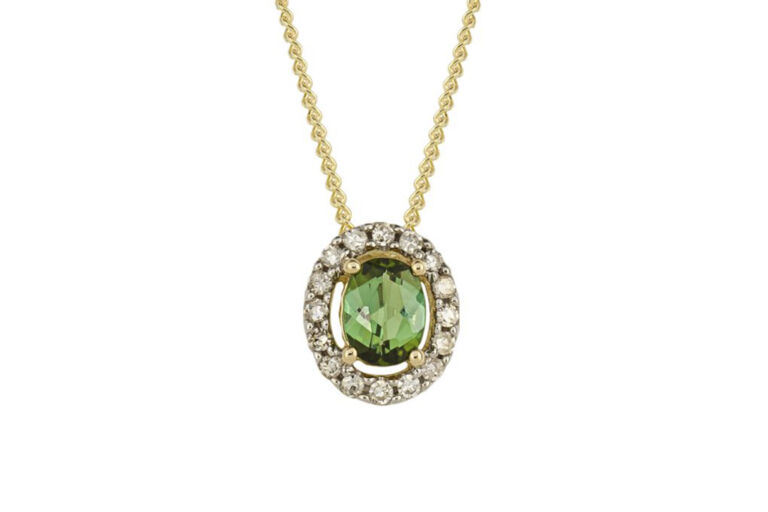 Green Tourmaline & Diamond Necklace 9ct gold