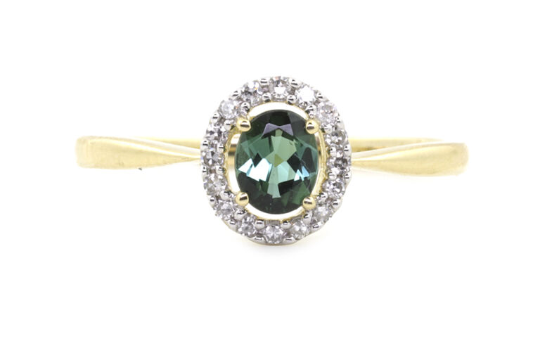 Green Tourmaline & Diamond Cluster Ring 9ct gold Size N