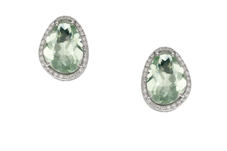 Green Fluorite & Diamond Cluster Earrings 9ct white gold