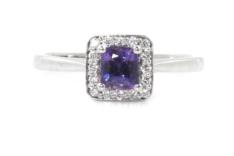 Purple Sapphire & Diamond Cluster Ring 18ct white gold Size M