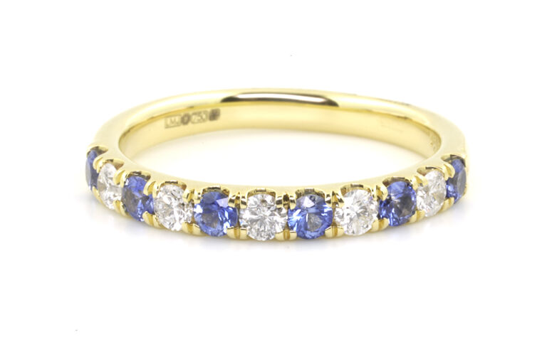 Blue Sapphire & Diamond Half Eternity Ring 18ct gold Size P