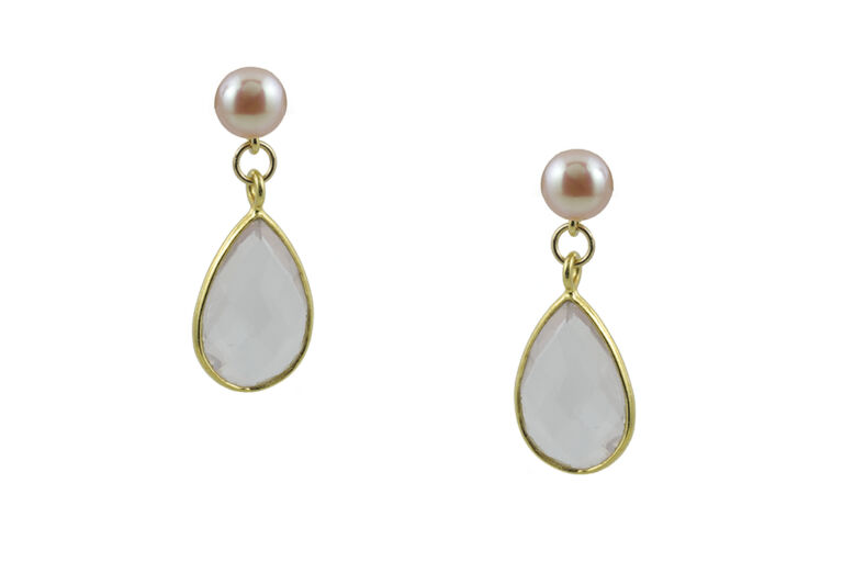 Rose Quartz & Pearl Drop Silver Vermeil Earrings