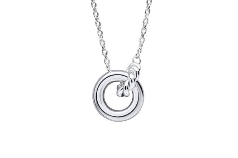Plain & Rope Linked Circles Silver Necklace