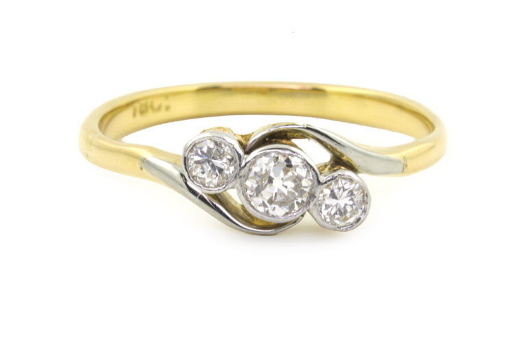 Diamond 3 Stone Ring 18ct gold & Platinum Size N