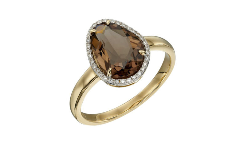 Smoky Quartz & Diamond Cluster Ring 9ct gold Size N