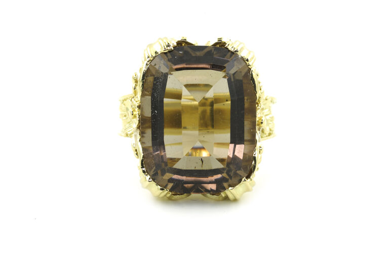 Smoky Quartz Single Stone Ring 14ct yellow gold Size O