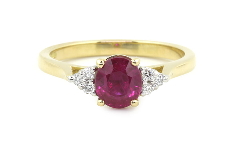 Ruby & Diamond 7 Stone Ring 18ct gold & platinum settings Size N