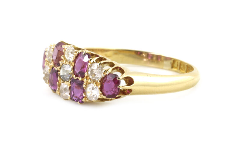 Burmese Ruby & Diamond Band Ring 18ct gold Size N