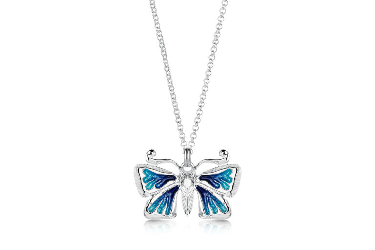 Common Blue Butterfly Silver & Enamel Pendant