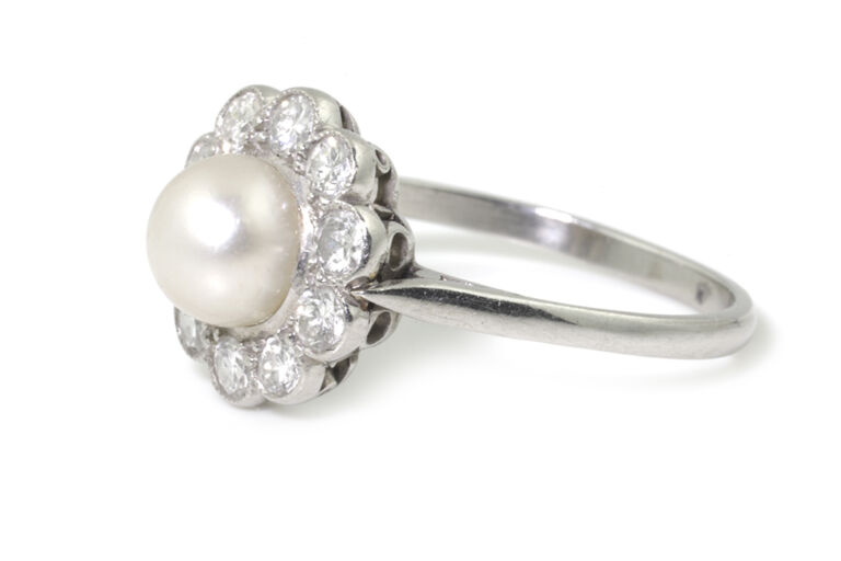 Certified Natural Pearl & Diamond Cluster Ring