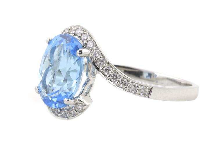 Blue Topaz & Diamond Cluster Ring