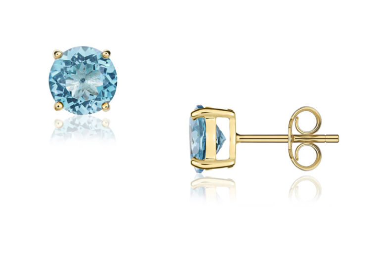 Round Swiss Blue Topaz Earrings 9ct gold