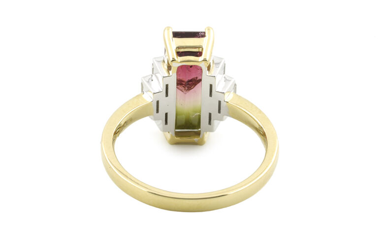 Watermelon Tourmaline & Diamond 7 Stone Trefoil 18ct gold size N