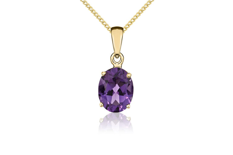 Amethyst Single Stone Oval Necklace 9ct gold