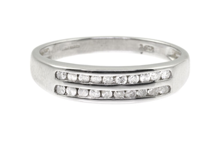 Diamond 2 Row Half Eternity Ring 9ct white gold Size P