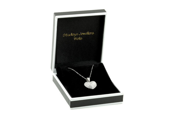 Diamond Set Heart Necklace 9ct white gold