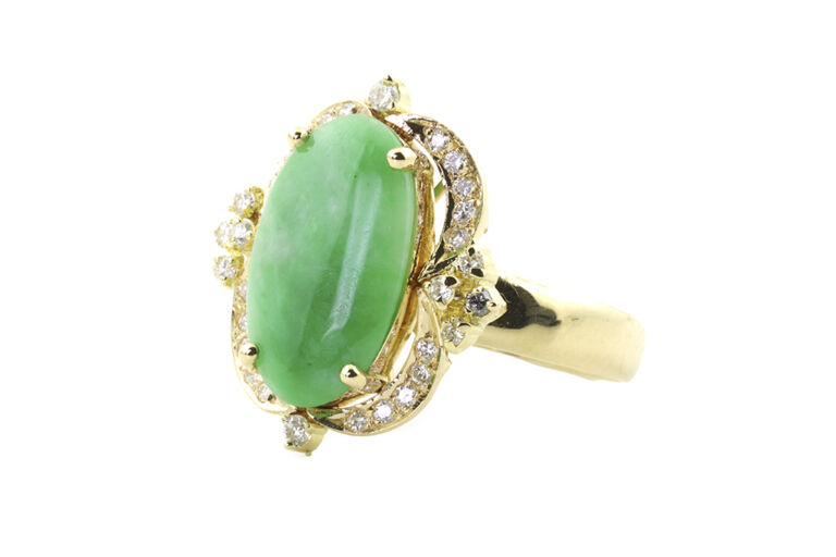 Burmese Jade & Diamond Cluster Ring 18ct yellow gold Size P