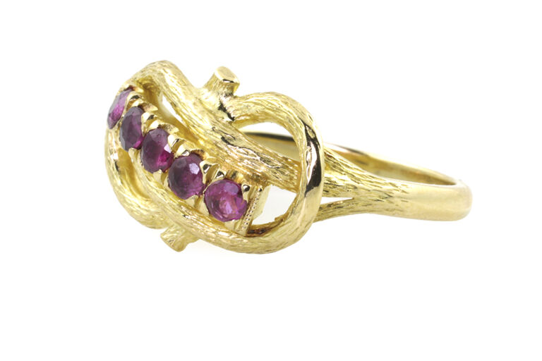 Hand Made Ruby 5 Stone Ring 14ct yellow gold Size O