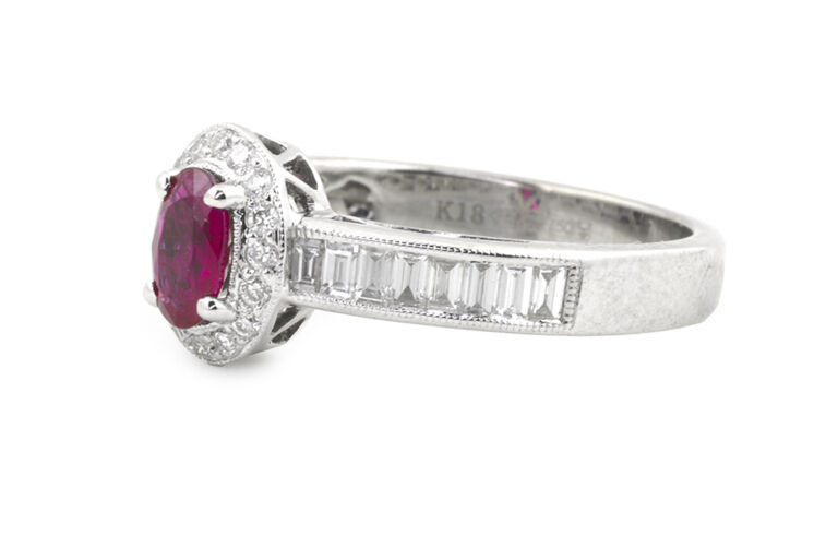 Ruby & Diamond Cluster Ring 18ct white gold Size O