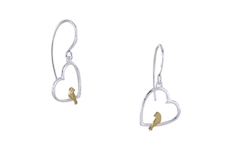 Bird in Heart Drop Earrings