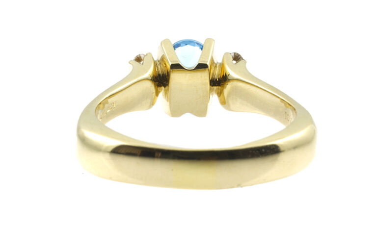 Blue Topaz & Diamond 7 Stone Ring 14ct yellow gold Size Q