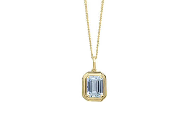 Aquamarine Single Stone Necklace 9ct yellow gold.