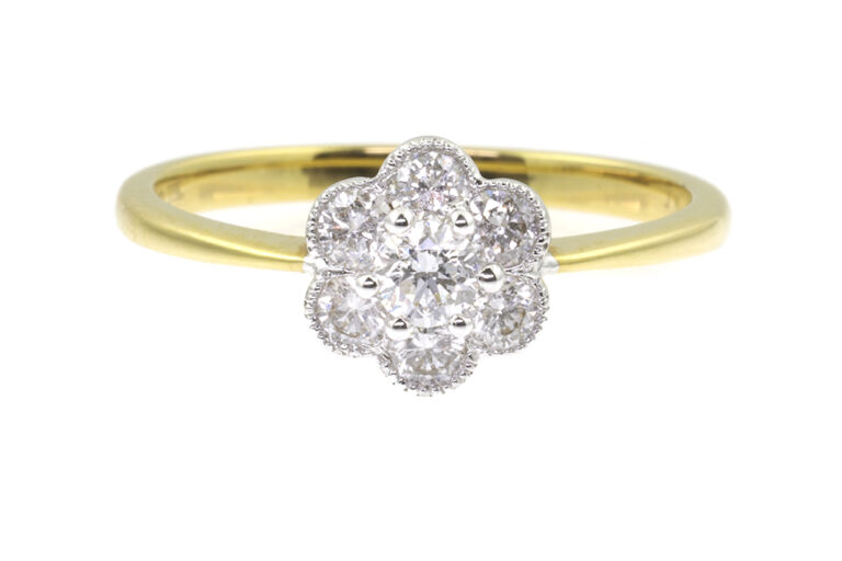 Edwardian Style Diamond CLuster Ring 18ct yellow & white gold Size O