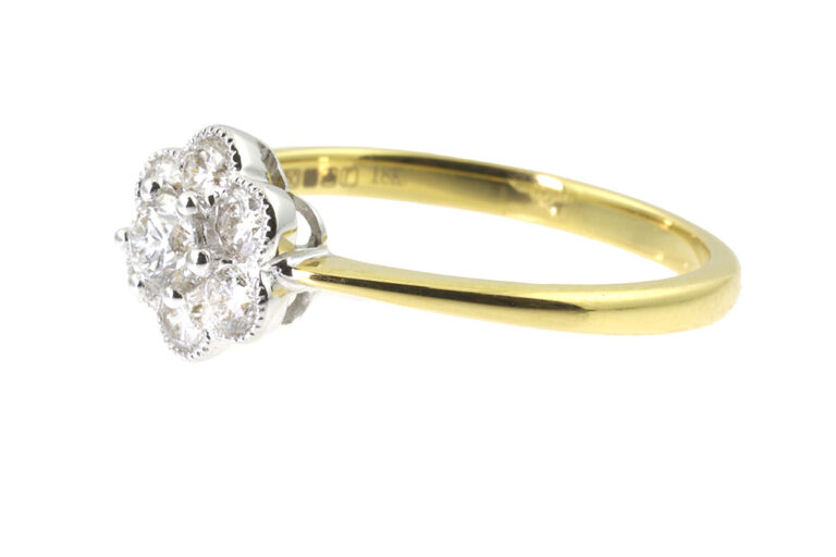 Edwardian Style Diamond CLuster Ring 18ct yellow & white gold Size O